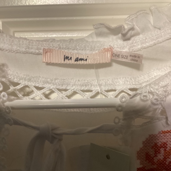 Women's Front Tie Mi Ami stitched flower 3 quarter sleeve - Picture 5 of 14